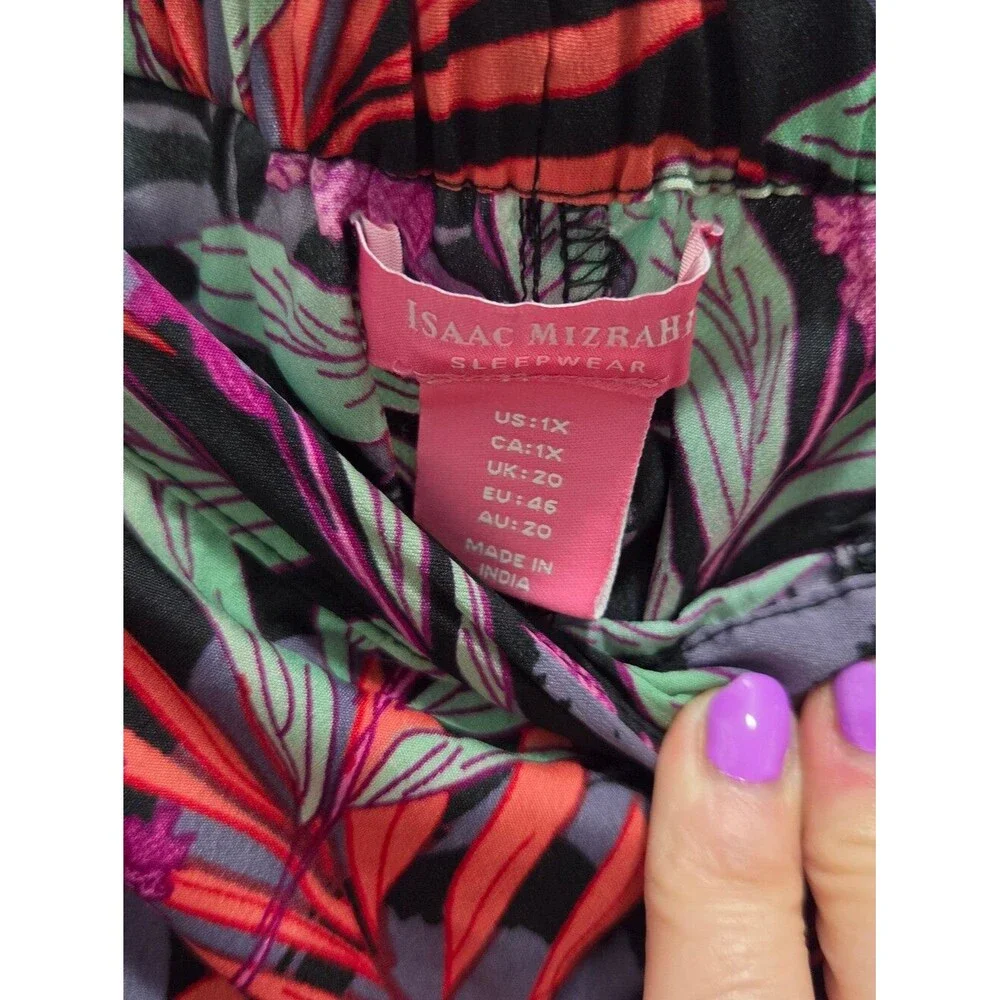 Isaac Mizrahi Sleepwear Tropical Pajama Set Floral Satin Plus Size 1X Lounge 2pc